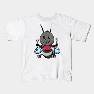 Cute Mosquito Holding Spoon And Fork Cartoon Kids T-Shirt